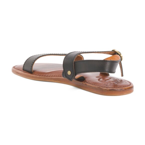 NEW PIORRI Handmade In Pakistan Leather Ankle Wrap Flat Sandals black 825 2j7 - Picture 3 of 4